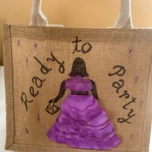 Purple Party Dress Jute Tote Bag
